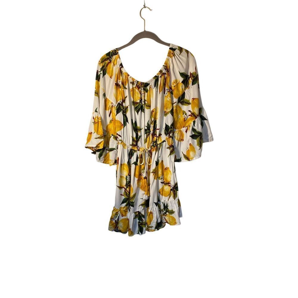 Blue Island women’s lemon, print drawstring waist on/off shoulder dress large - Picture 2 of 5